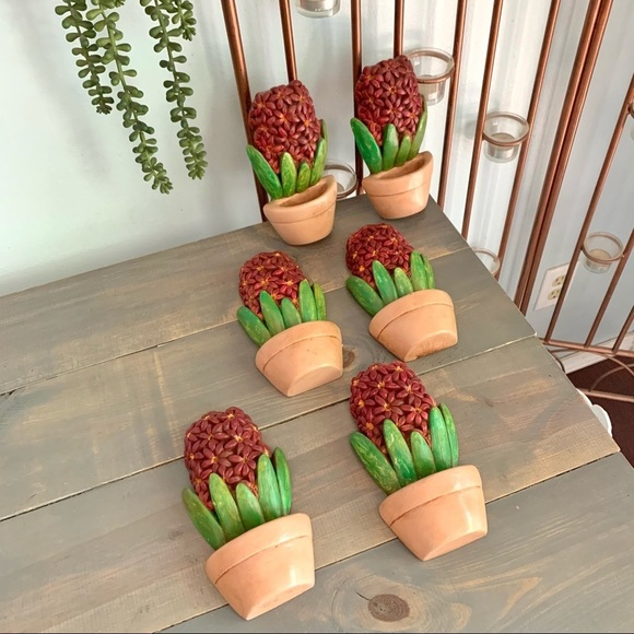 Vintage Other - Vintage Floral Wall Pockets Hanging Flower Pots Ceramic Wall Vases Lot of Six